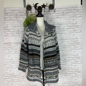 J. Jill Gray Fair Isle Wool Blend Open Front Knit Cardigan